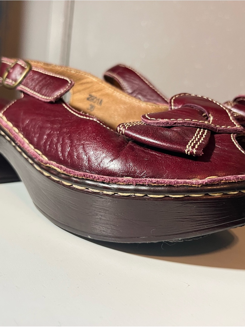 Women’s Burgundy Leather Slingback Wedge Loafers